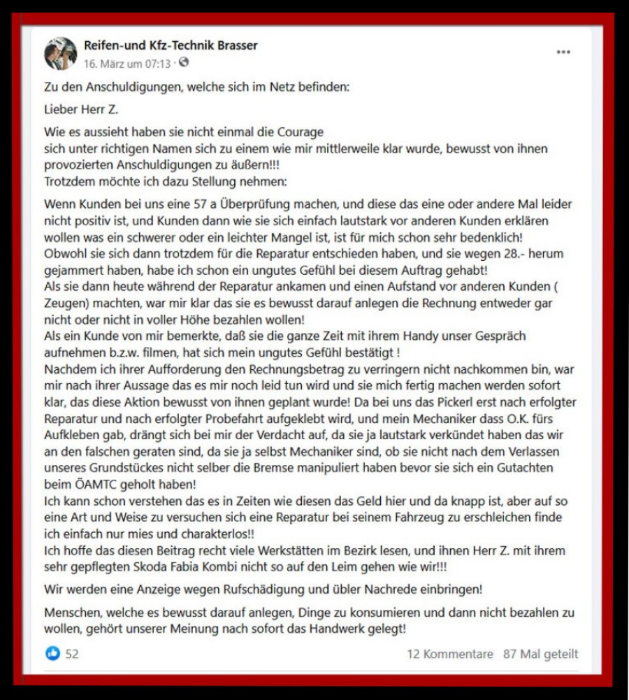 Brasser Reifen & Kfz-Technik Erfahrungen Bewertungen Rezensionen